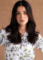 A model in Sophie silk pajama set – classic women’s sleepwear by LaRosa